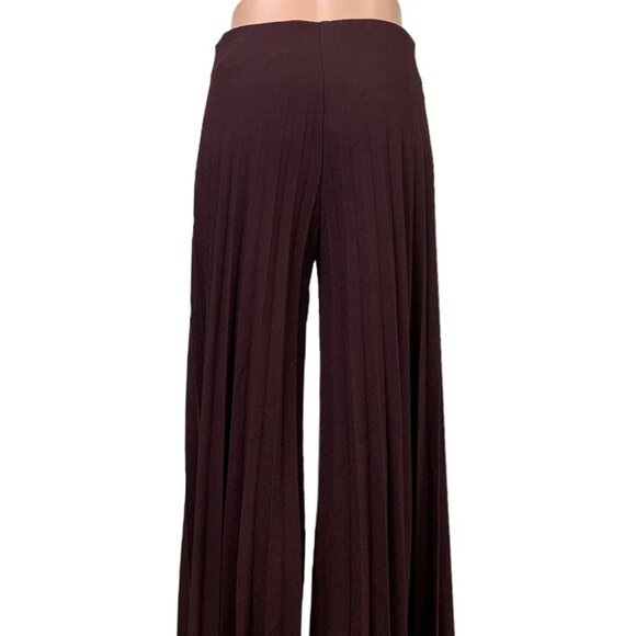 Burgundy / Wine High-Waisted Pleated Wide Leg Pants - Picture 3 of 9